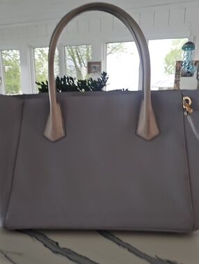 Dagne Dover Ice Blue Structured Tote with Gray Handles